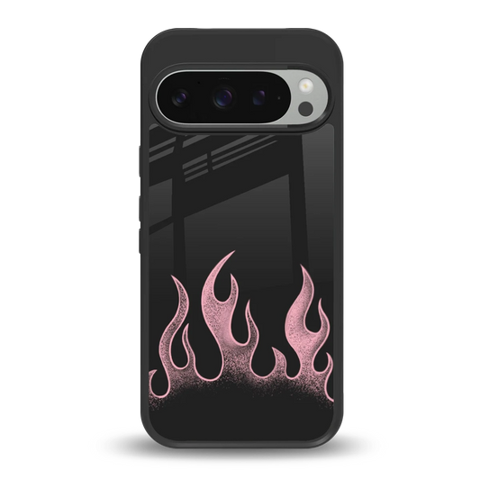 Retro Pink Flames back phone cover | glass case for google pixel 9 pro