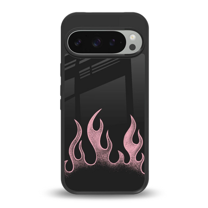 Retro Pink Flames back phone cover | glass case for google pixel 9 pro xl