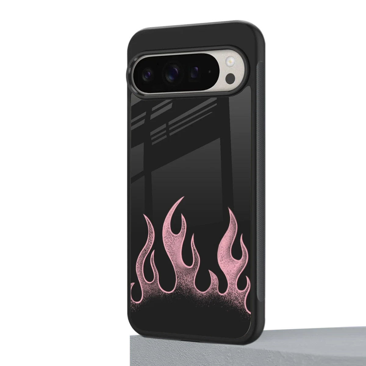 Retro Pink Flames google pixel 9 pro mobile cover | shockproof glass phone case