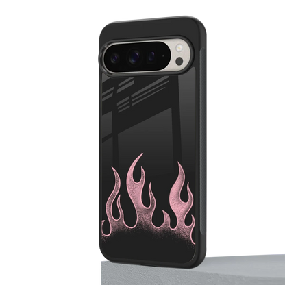 Retro Pink Flames google pixel 9 pro mobile cover | shockproof glass phone case