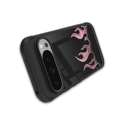 Retro Pink Flames stylish phone case for google pixel 9 pro | glossy glass and slim fit