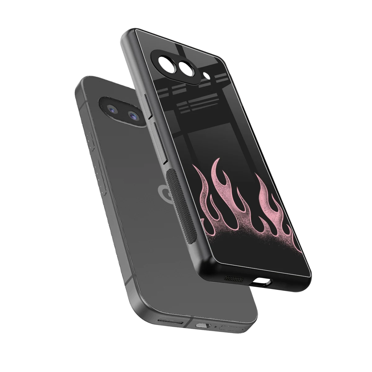Retro Pink Flames sleek google pixel 10a cover with tempered glass back and TPU edges