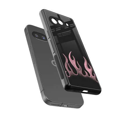 Retro Pink Flames sleek google pixel 10a cover with tempered glass back and TPU edges