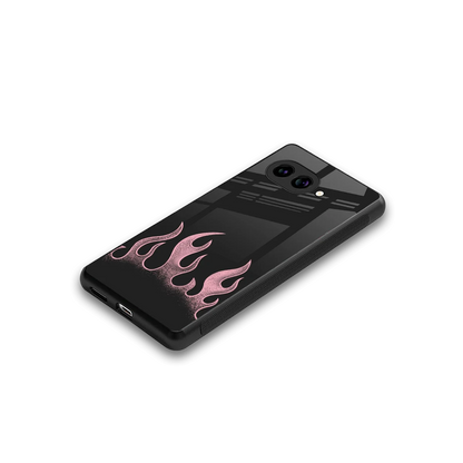 Retro Pink Flames stylish phone case for google pixel 10a | glossy glass and slim fit