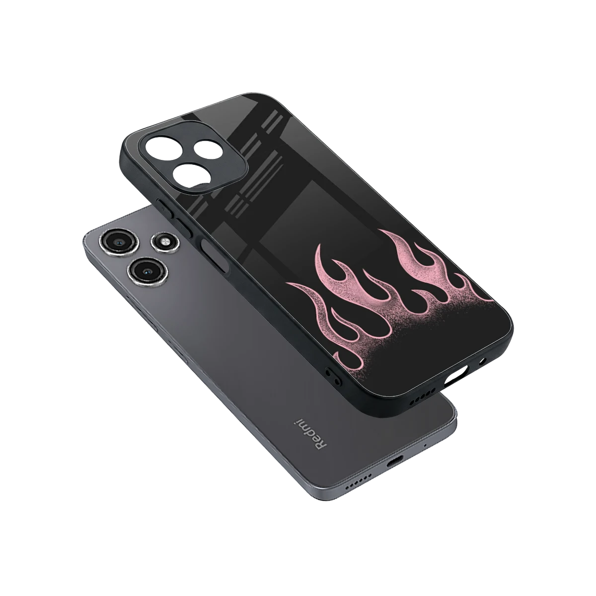 Retro Pink Flames sleek redmi 12 5g cover with tempered glass back and TPU edges