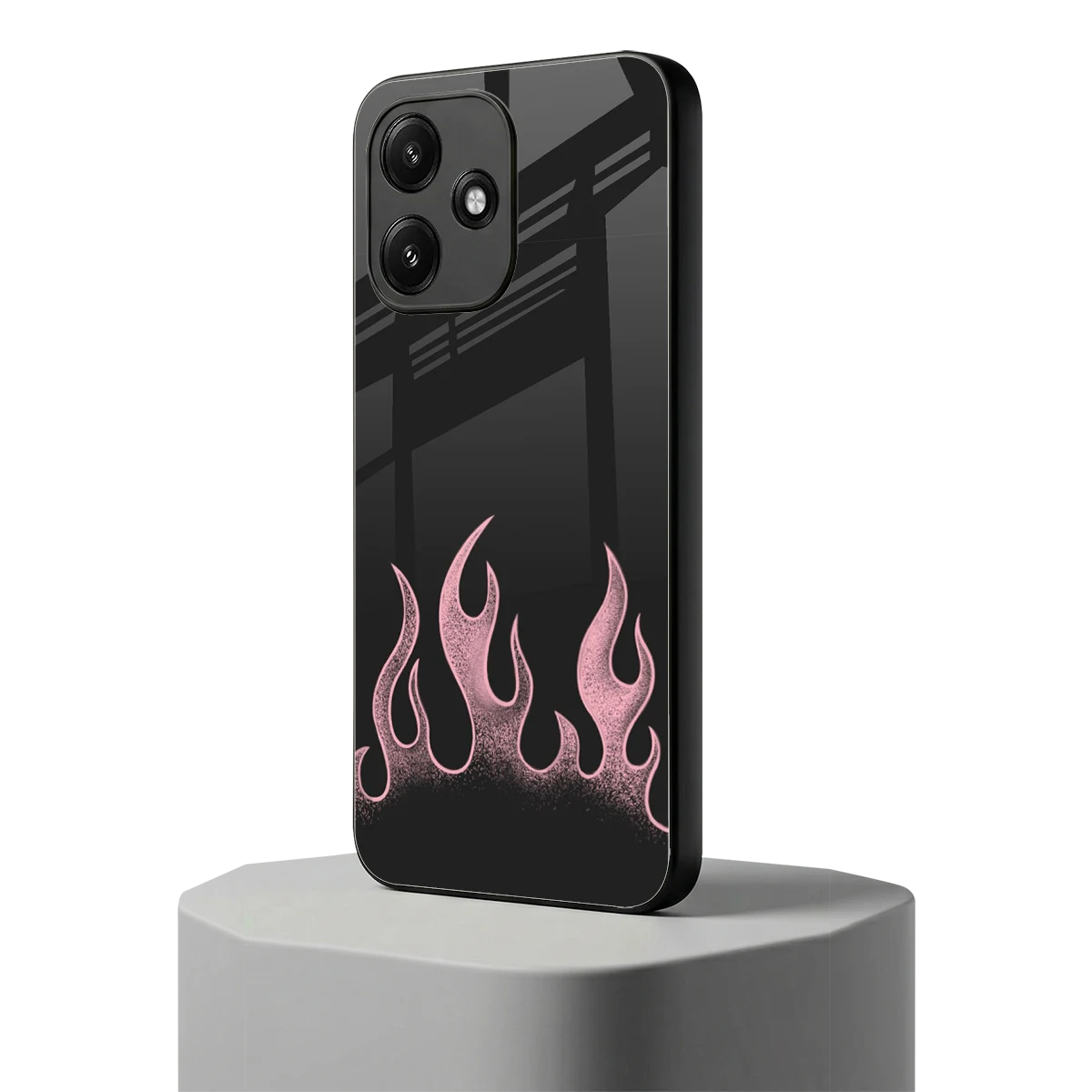Retro Pink Flames redmi 12 5g mobile cover | shockproof glass phone case