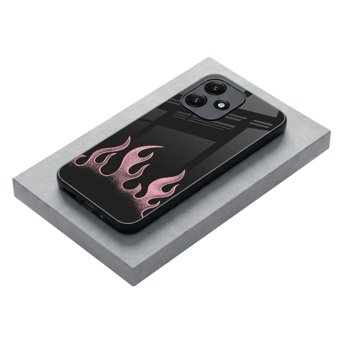 Retro Pink Flames stylish phone case for redmi 12 5g | glossy glass and slim fit