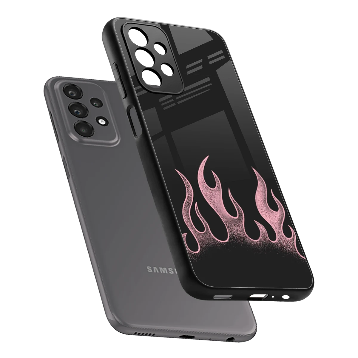 Retro Pink Flames sleek samsung galaxy a23 cover with tempered glass back and TPU edges