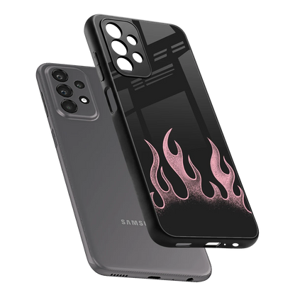 Retro Pink Flames sleek samsung galaxy a23 cover with tempered glass back and TPU edges