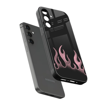 Retro Pink Flames sleek samsung galaxy m34 5g cover with tempered glass back and TPU edges