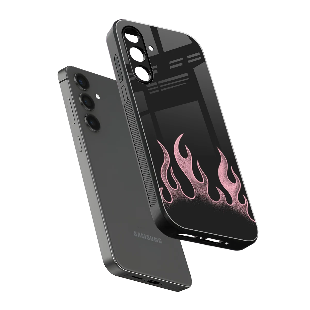 Retro Pink Flames sleek samsung galaxy a14 5g cover with tempered glass back and TPU edges