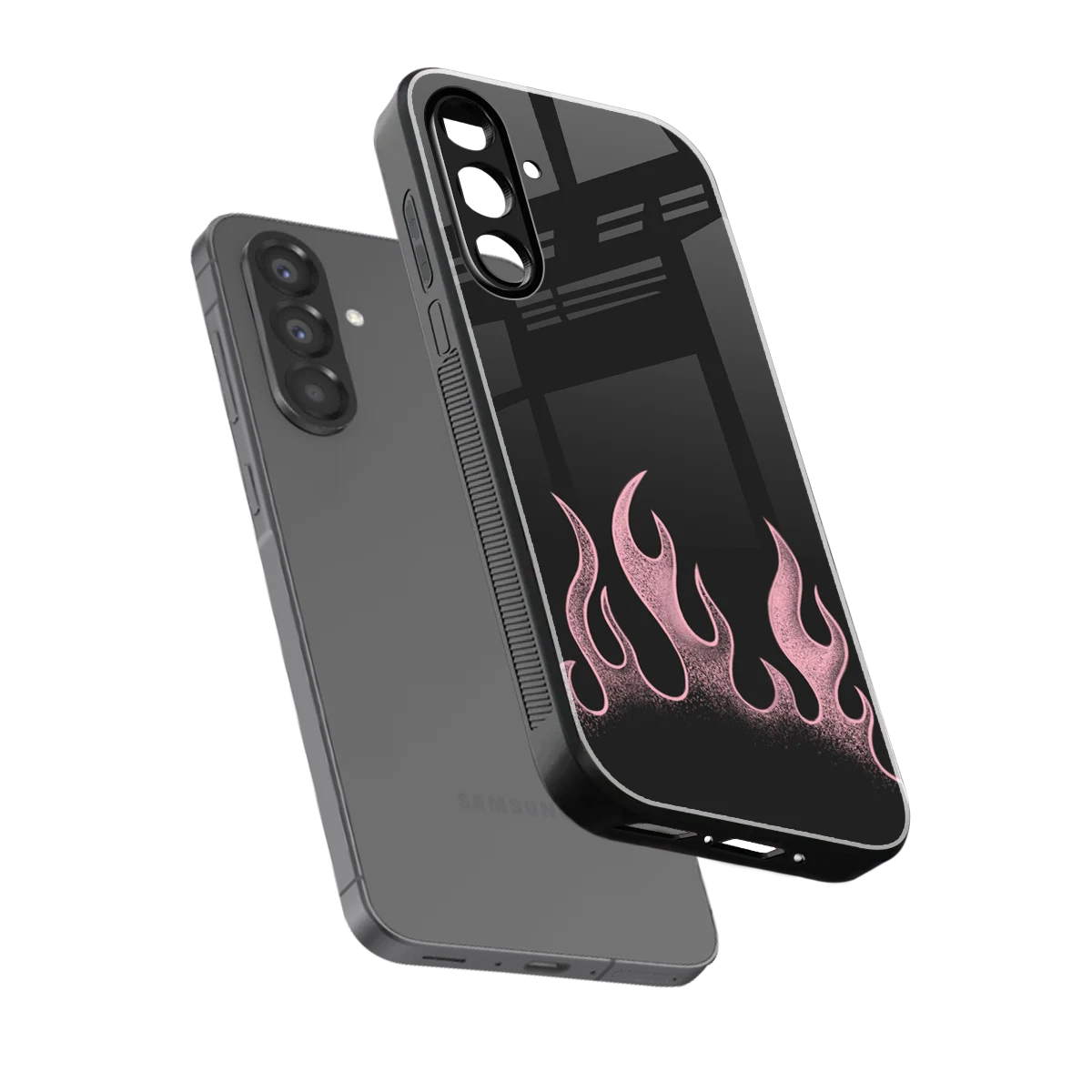 Retro Pink Flames sleek samsung galaxy a17 5g cover with tempered glass back and TPU edges