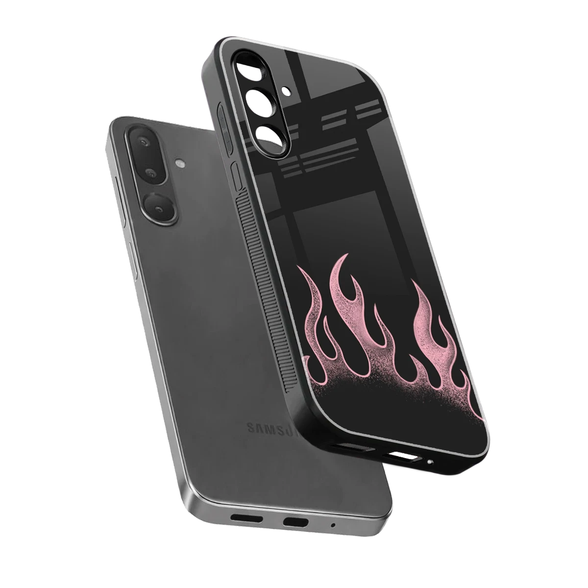 Retro Pink Flames sleek samsung galaxy m56 5g cover with tempered glass back and TPU edges