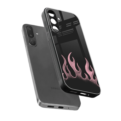 Retro Pink Flames sleek samsung galaxy m36 5g cover with tempered glass back and TPU edges