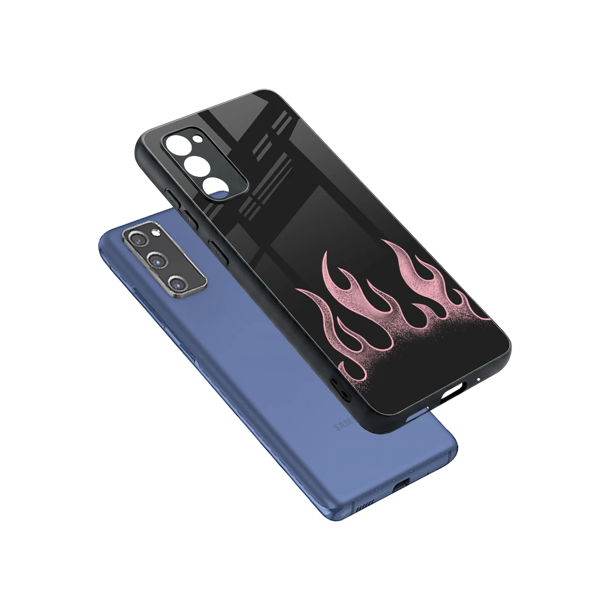 Retro Pink Flames sleek samsung galaxy s20 fe cover with tempered glass back and TPU edges