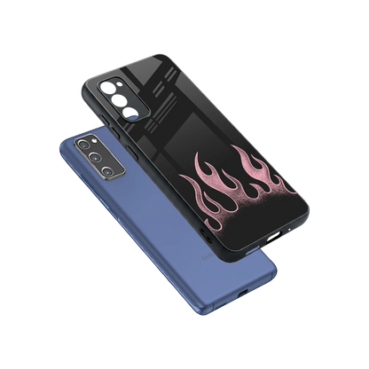 Retro Pink Flames sleek samsung galaxy s20 fe cover with tempered glass back and TPU edges