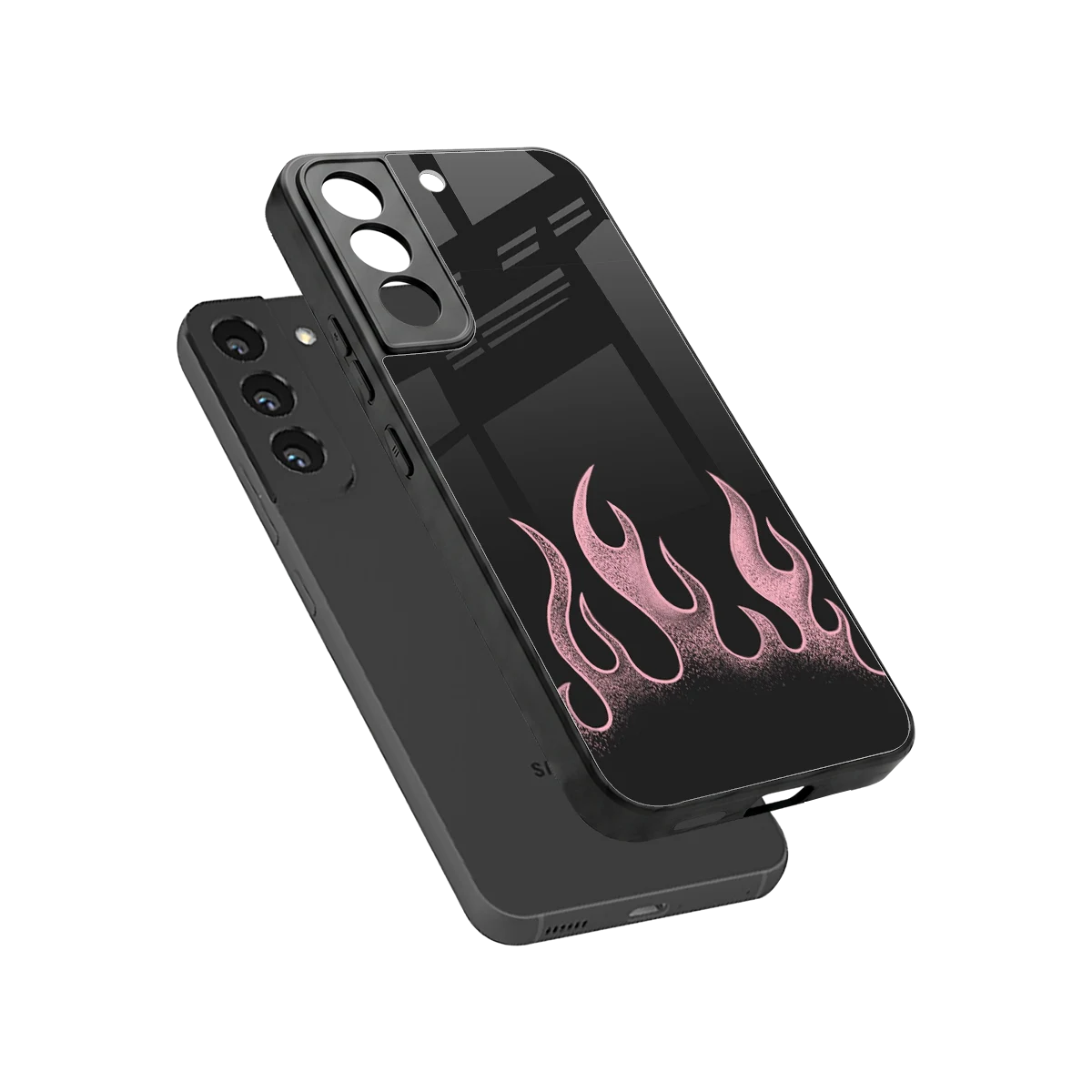 Retro Pink Flames sleek samsung galaxy s22 cover with tempered glass back and TPU edges
