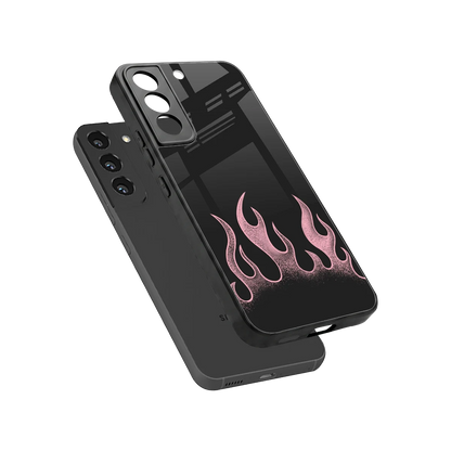 Retro Pink Flames sleek samsung galaxy s22 cover with tempered glass back and TPU edges
