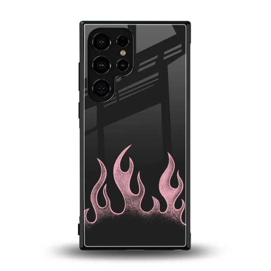 Retro Pink Flames back phone cover | glass case for samsung galaxy s23 ultra