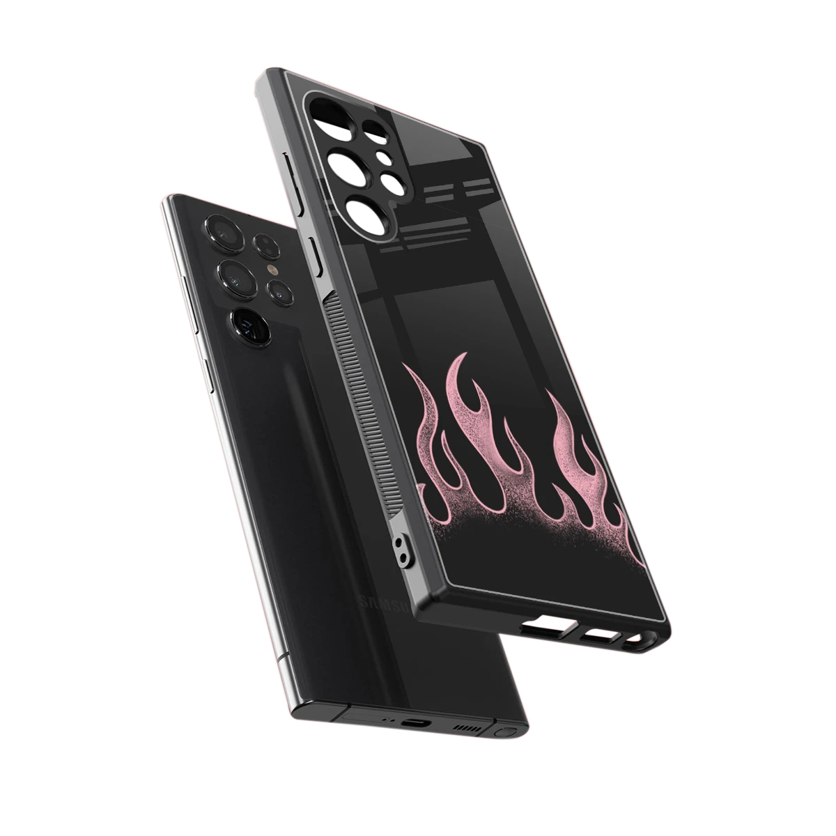 Retro Pink Flames sleek samsung galaxy s23 ultra cover with tempered glass back and TPU edges