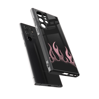 Retro Pink Flames sleek samsung galaxy s23 ultra cover with tempered glass back and TPU edges