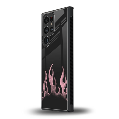 Retro Pink Flames samsung galaxy s23 ultra mobile cover | shockproof glass phone case