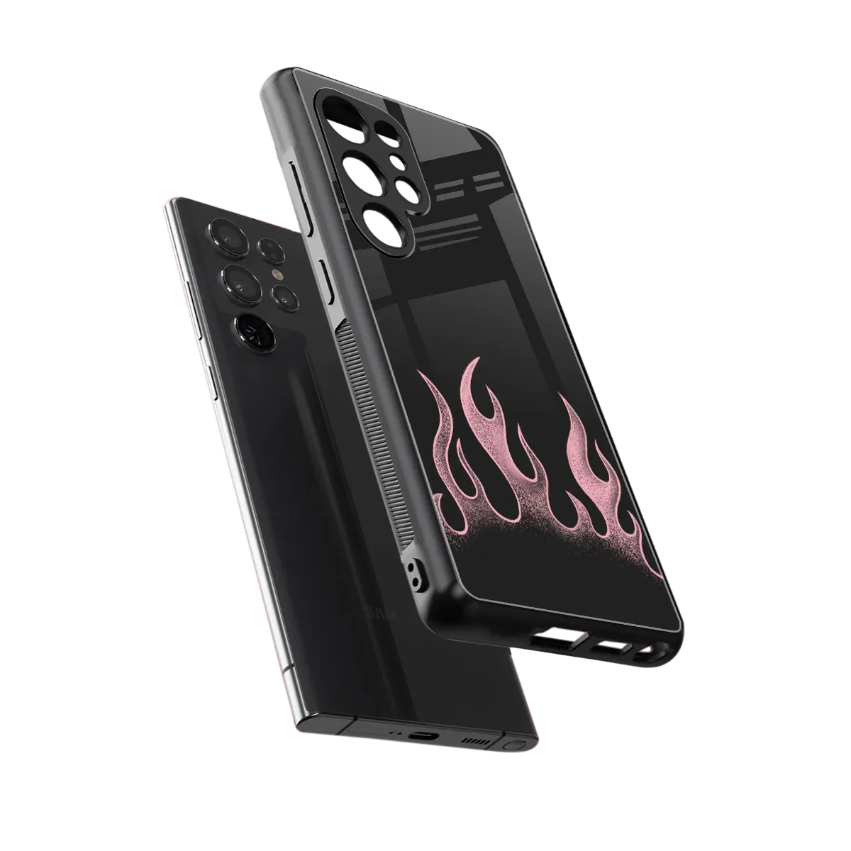 Retro Pink Flames sleek samsung galaxy s25 ultra cover with tempered glass back and TPU edges