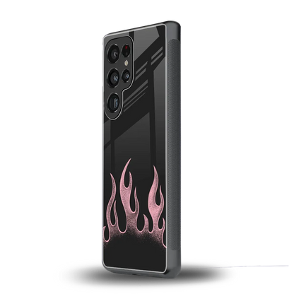 Retro Pink Flames samsung galaxy s25 ultra mobile cover | shockproof glass phone case
