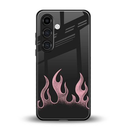 Retro Pink Flames back phone cover | glass case for samsung galaxy s25