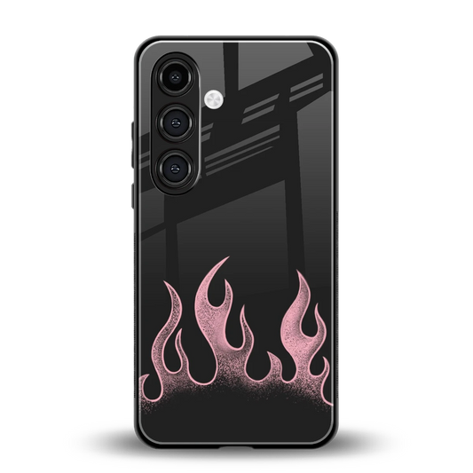 Retro Pink Flames back phone cover | glass case for samsung galaxy s24