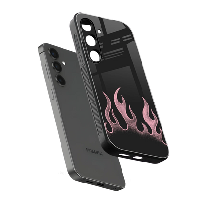 Retro Pink Flames sleek samsung galaxy s24 fe cover with tempered glass back and TPU edges