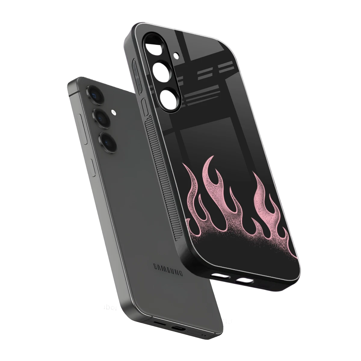 Retro Pink Flames sleek samsung galaxy s23 fe cover with tempered glass back and TPU edges