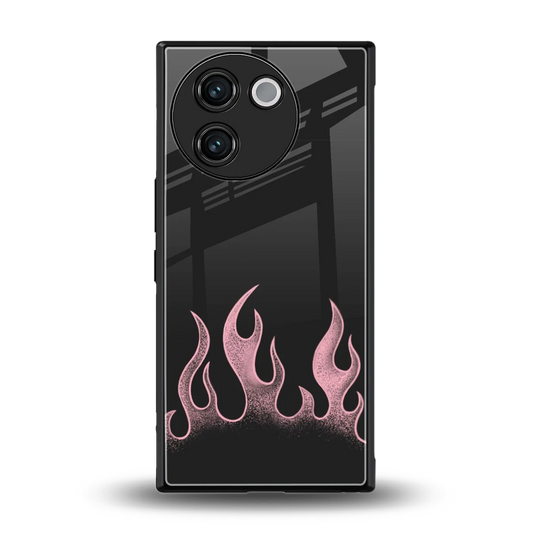 Retro Pink Flames back phone cover | glass case for vivo v30e