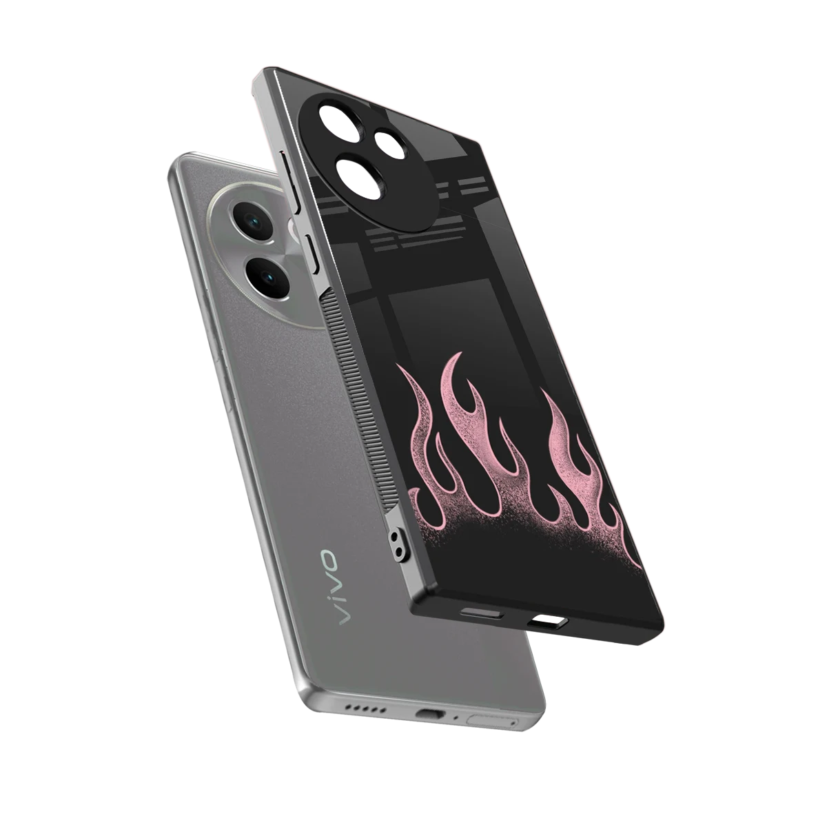Retro Pink Flames sleek vivo v30e cover with tempered glass back and TPU edges