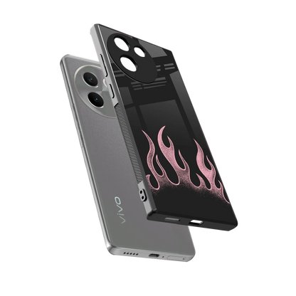 Retro Pink Flames sleek vivo v30e cover with tempered glass back and TPU edges