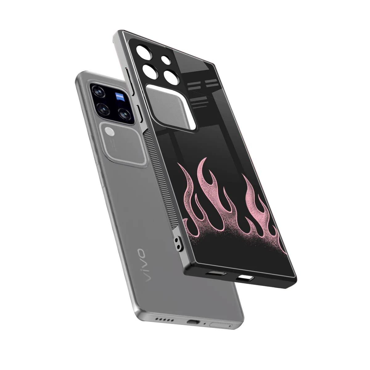 Retro Pink Flames sleekvivo v30 pro cover with tempered glass back and TPU edges
