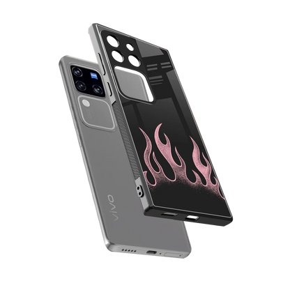 Retro Pink Flames sleekvivo v30 pro cover with tempered glass back and TPU edges