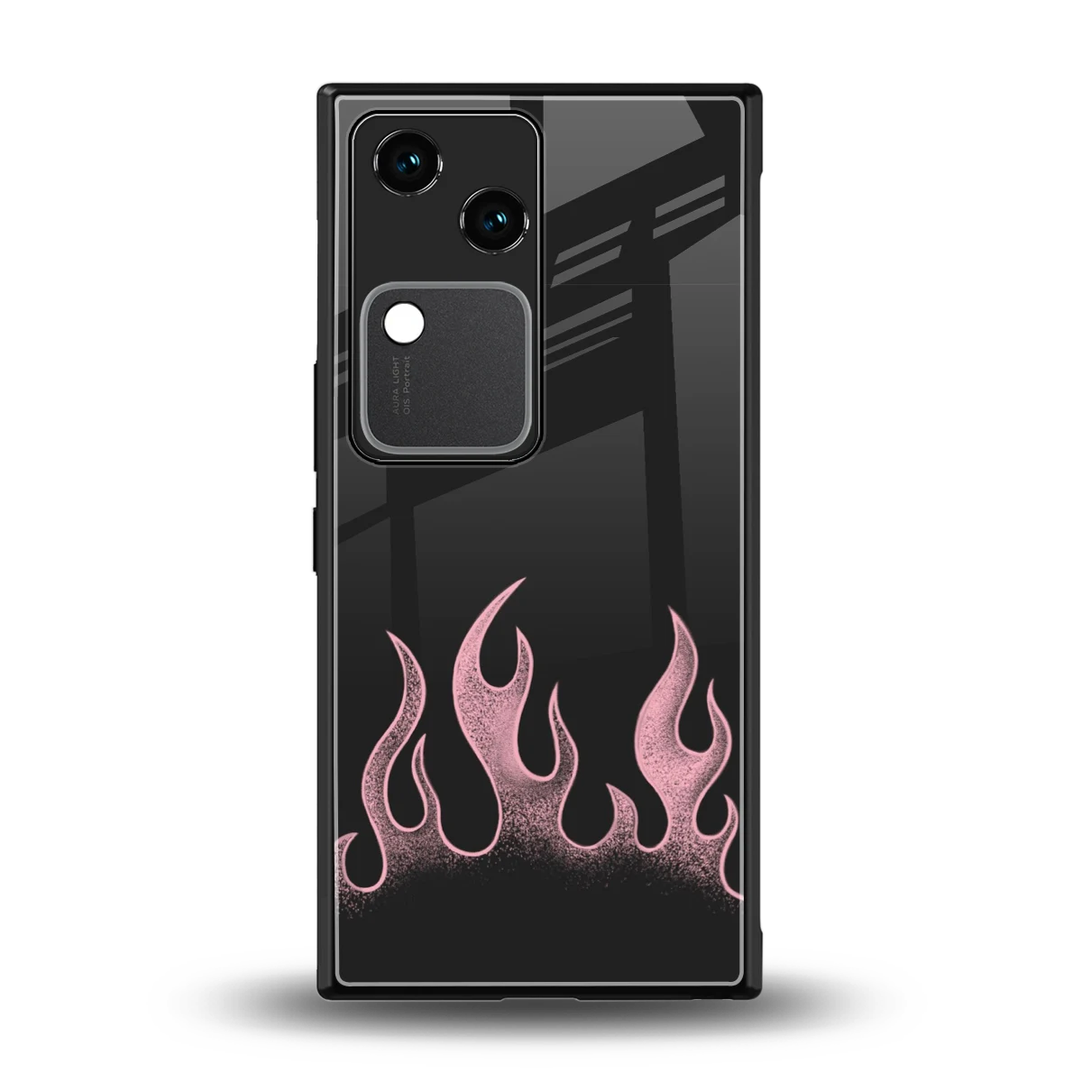 Retro Pink Flames back phone cover | glass case for vivo v30