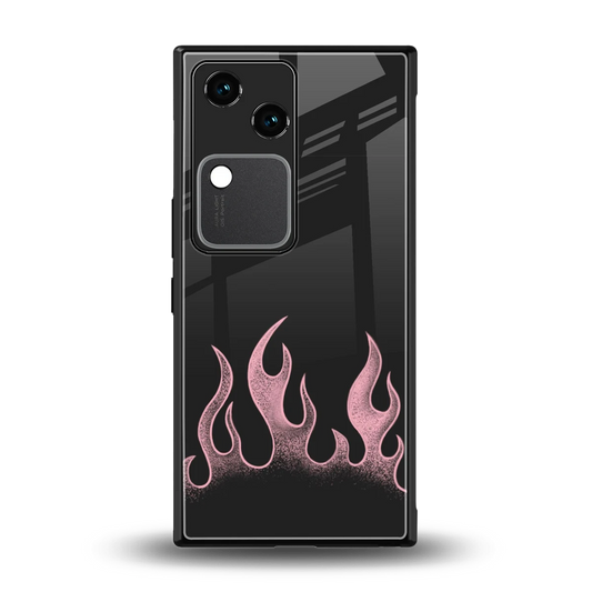 Retro Pink Flames back phone cover | glass case for vivo v30