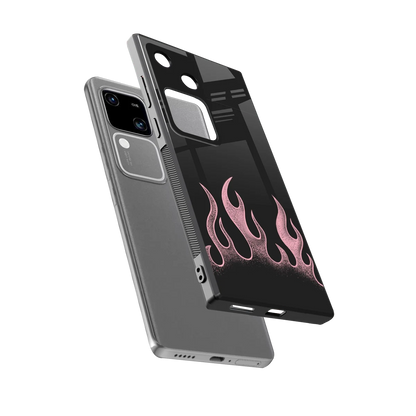 Retro Pink Flames sleek vivo v30 cover with tempered glass back and TPU edges