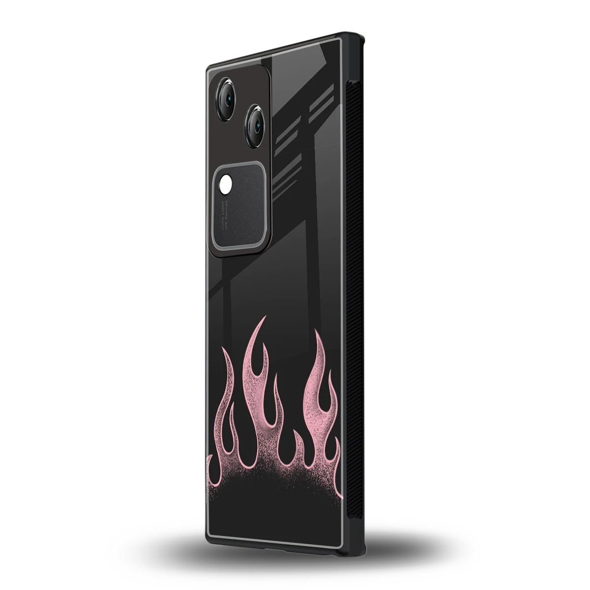 Retro Pink Flames vivo v30 mobile cover | shockproof glass phone case