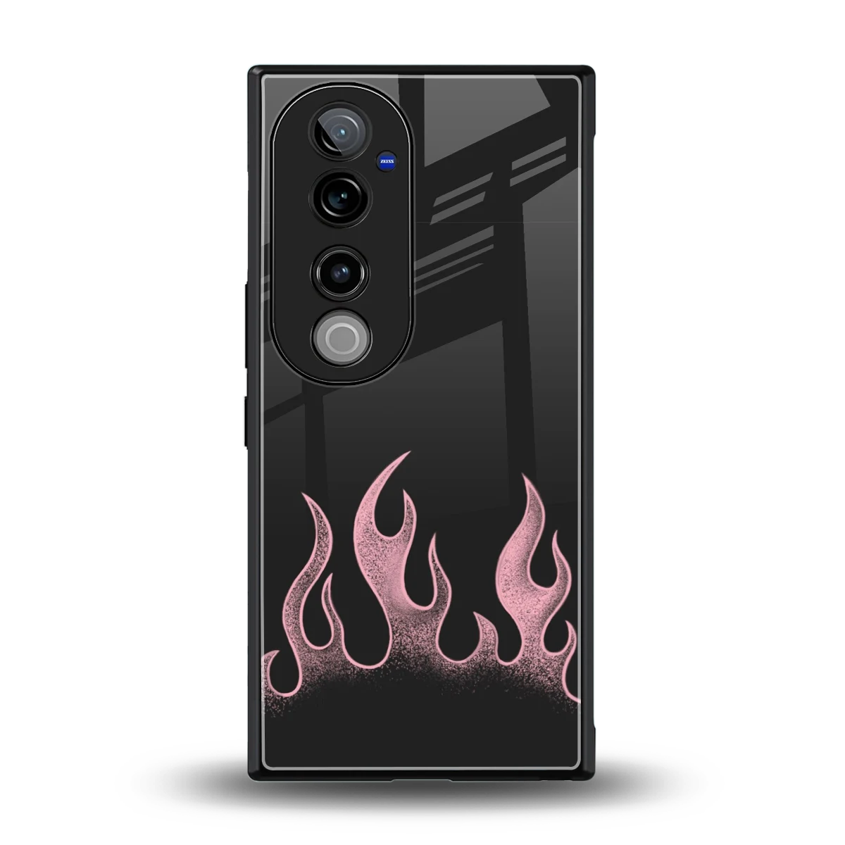 Retro Pink Flames back phone cover | glass case for vivo v40 pro