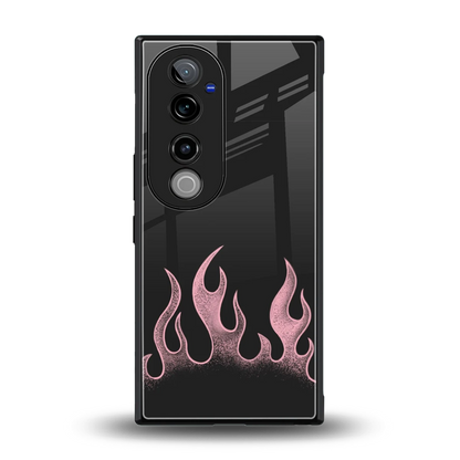 Retro Pink Flames back phone cover | glass case for vivo v40 pro