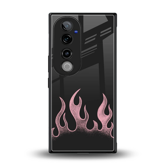 Retro Pink Flames back phone cover | glass case for vivo v40 pro