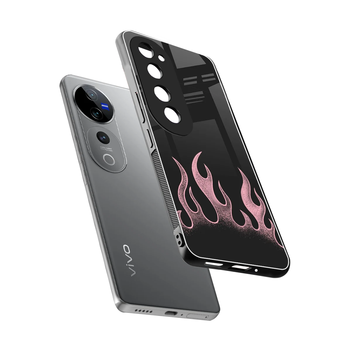Retro Pink Flames sleek vivo v40 pro cover with tempered glass back and TPU edges