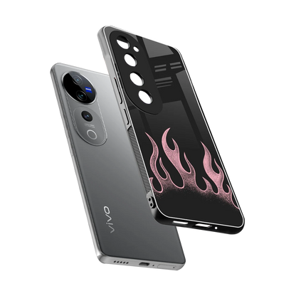 Retro Pink Flames sleek vivo v40 pro cover with tempered glass back and TPU edges