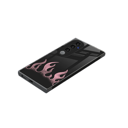 Retro Pink Flames stylish phone case for vivo v40 pro | glossy glass and slim fit