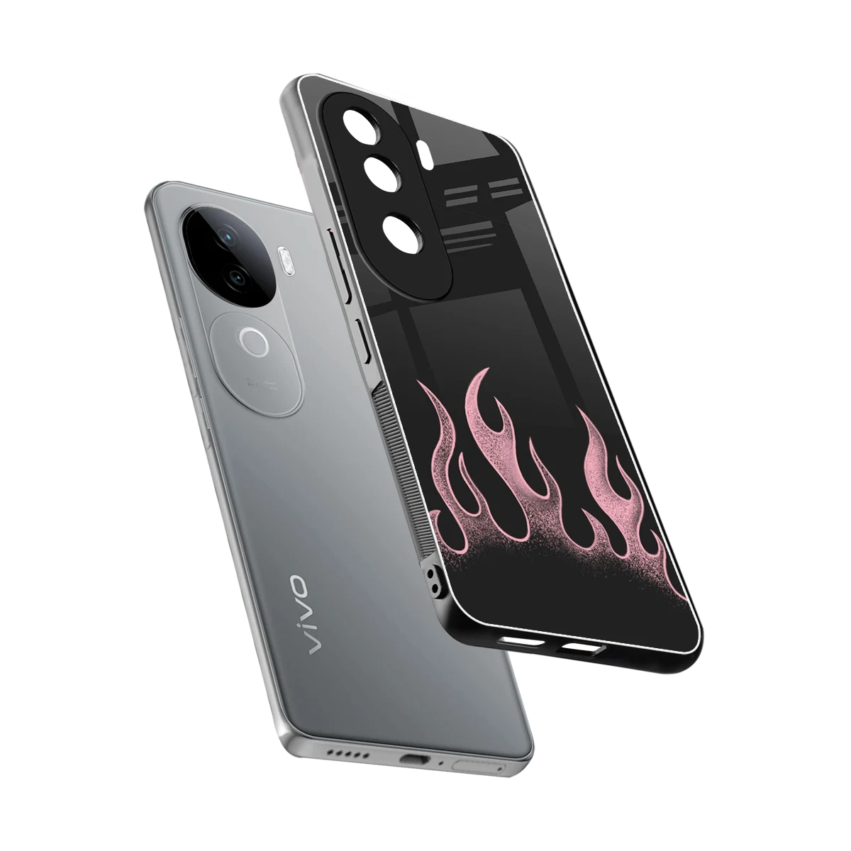 Retro Pink Flames sleek vivo v40e cover with tempered glass back and TPU edges