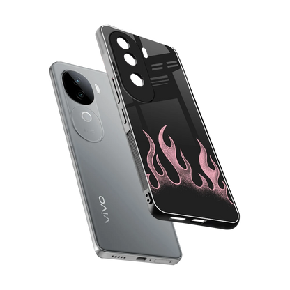 Retro Pink Flames sleek vivo v40e cover with tempered glass back and TPU edges