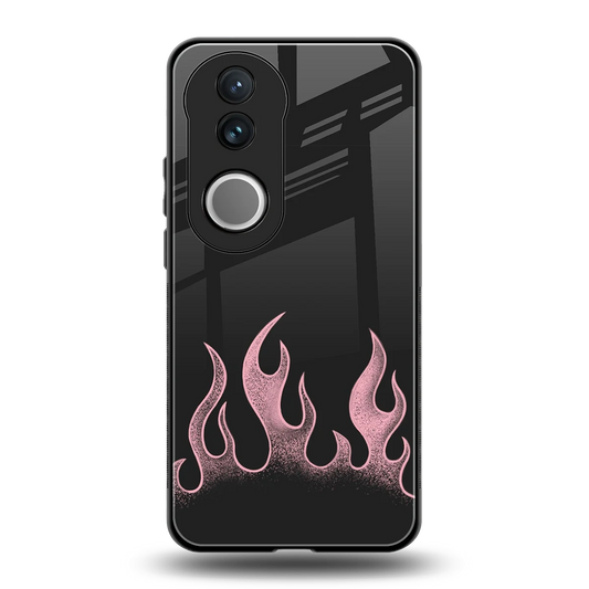 Retro Pink Flames back phone cover | glass case for vivo v50
